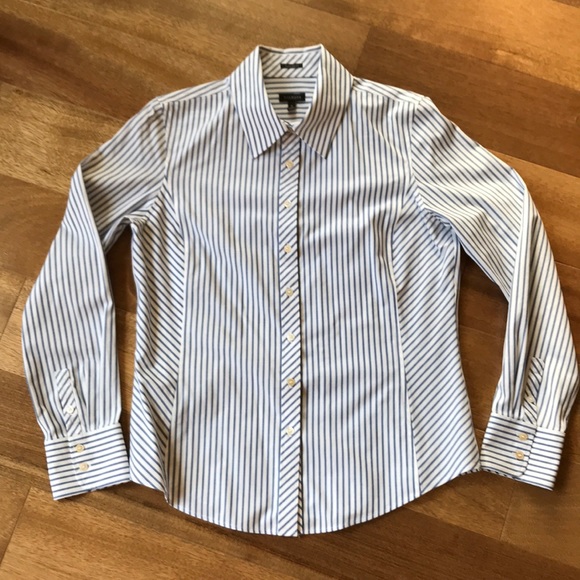 Talbots Tops - Talbots blue/white striped cotton shirt with cuffs